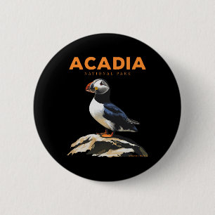 Retro Acadia National Park Atlantic Puffin Bird Lo 6 Cm Round Badge