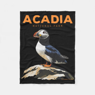 Retro Acadia National Park Atlantic Puffin Bird Lo Fleece Blanket
