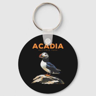 Retro Acadia National Park Atlantic Puffin Bird Lo Key Ring