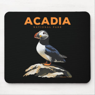 Retro Acadia National Park Atlantic Puffin Bird Lo Mouse Pad