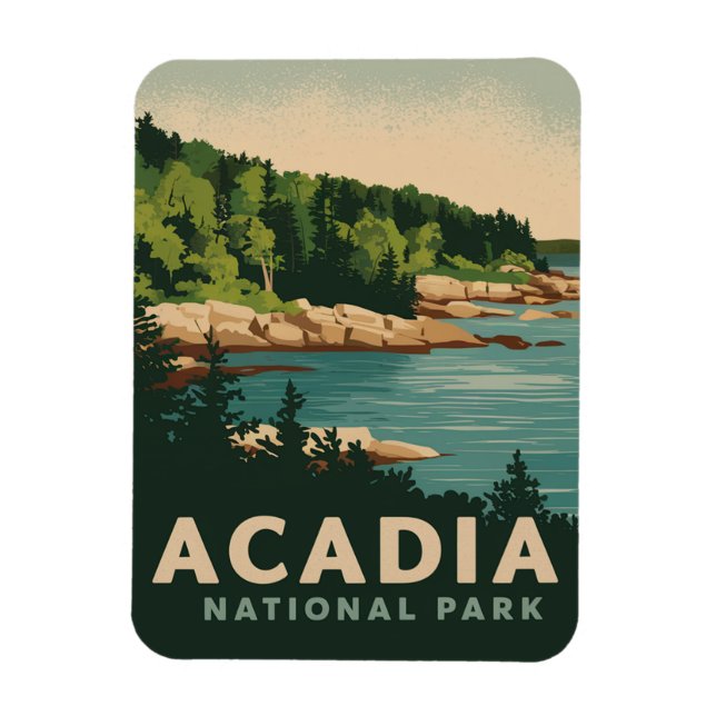 Retro Acadia National Park Bar Harbour Magnet (Vertical)