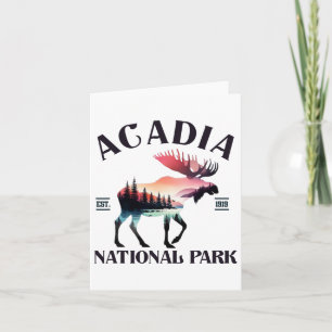 Retro Acadia National Park Moose Forest Camping Hi Card