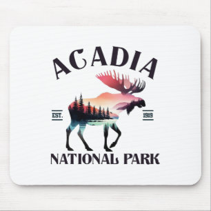 Retro Acadia National Park Moose Forest Camping Hi Mouse Pad
