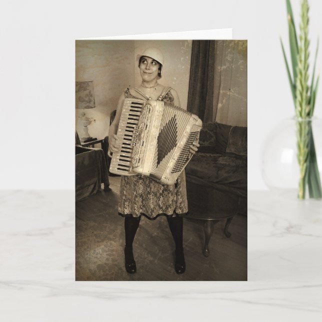 Retro Accordion Girl Card (Front)