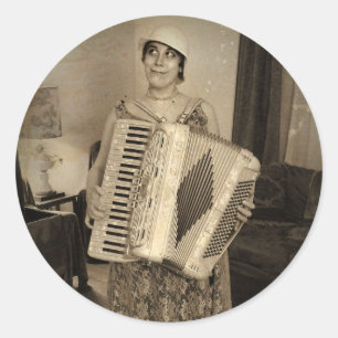 Retro Accordion Girl Classic Round Sticker