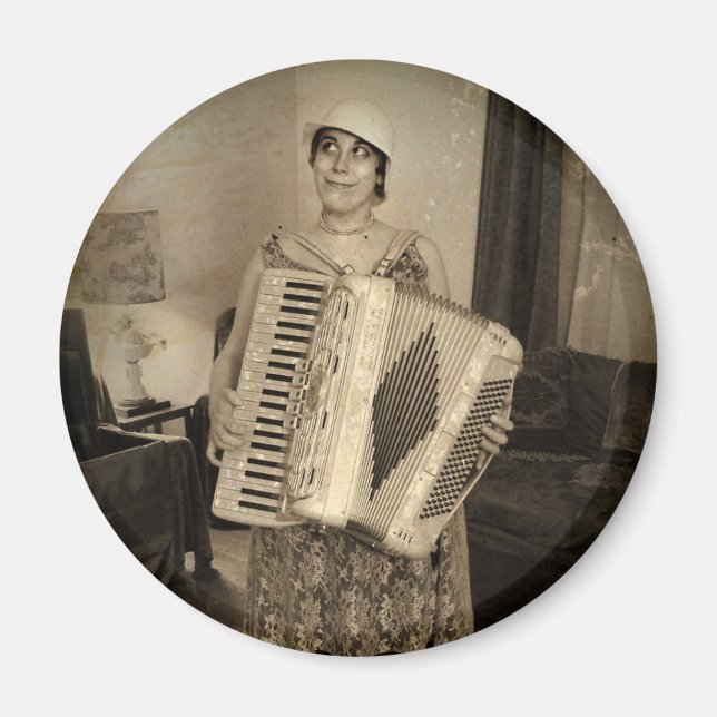 Retro Accordion Girl Magnet (Front)