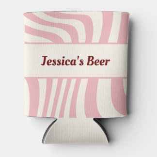 Retro Add Name Groovy Pink Red Blue Yellow Can Cooler