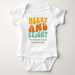 Retro Adorable Merry and Bright Baby Christmas  Bodysuit