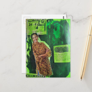 Retro Ads A Happy Lady Green Mixed Media Collage Postcard