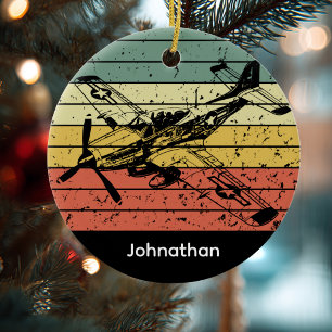 Retro Aeroplane Aviation Pilot Christmas Custom Ceramic Ornament