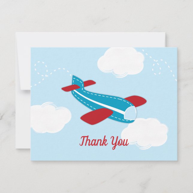 Retro Aeroplane Aviator Baby Shower Thank You Card (Front)
