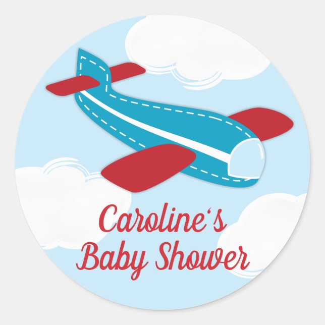 Retro Aeroplane Baby Shower Classic Round Sticker (Front)