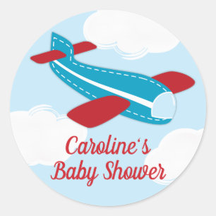 Retro Aeroplane Baby Shower Classic Round Sticker