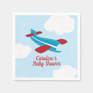 Retro Aeroplane Baby Shower in Red and Blue Napkin
