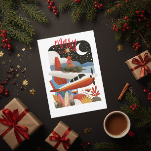 Retro Aeroplane Christmas Tree Family Photo Funny Holiday Card