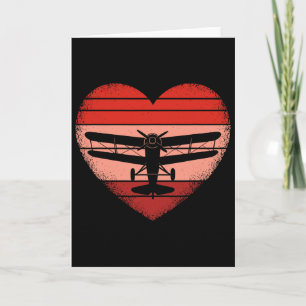 Retro Aeroplane Heart Valentine Pilot Womens Mens Card