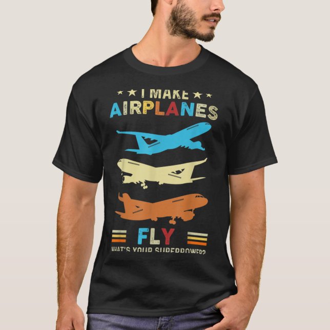 Retro Aeroplane Heartbeat Lot Flying Cool Aviator  T-Shirt (Front)