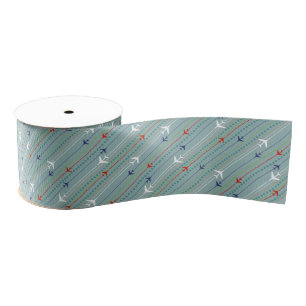Retro Aeroplane Pattern Grosgrain Ribbon