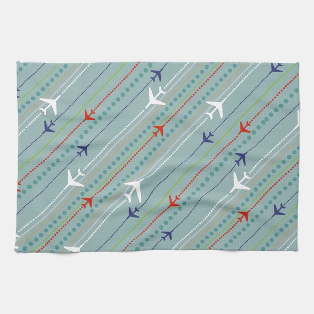 Retro Aeroplane Pattern Kitchen Towel (Horizontal)