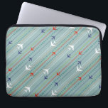 Retro Aeroplane Pattern Laptop Sleeve<br><div class="desc">Fasten your seatbelt. This Retro Aeroplane Pattern Laptop Sleeve is ready for takeoff. The design features lines of red, royal blue, and white, mid century modern aeroplanes flying across a steel blue background. Thin stripes of orange, lime green and grey, as well as lines of teal dots, add interest to...</div>
