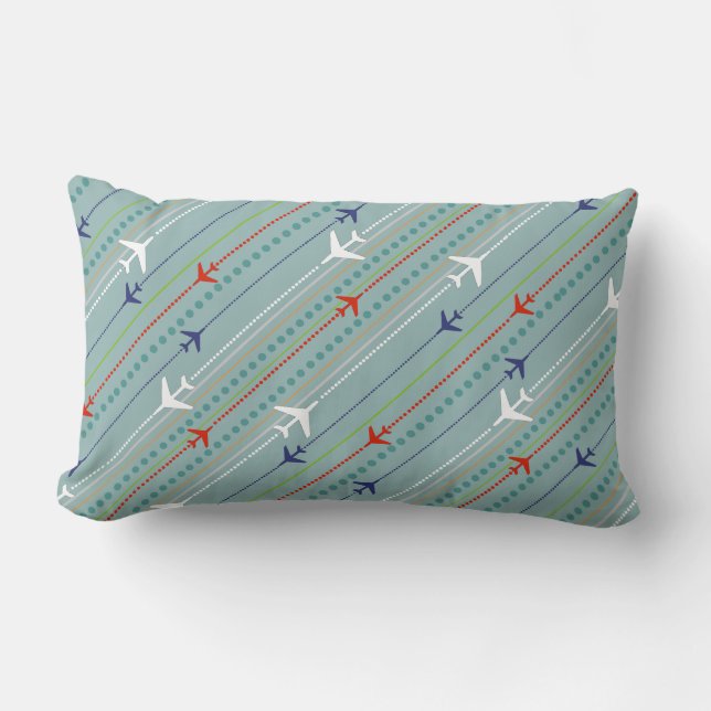 Retro Aeroplane Pattern Lumbar Pillow (Front)