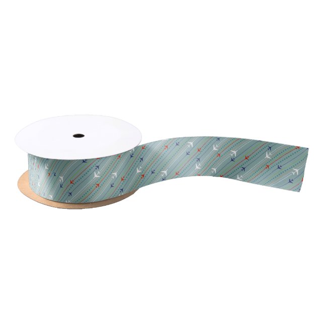 Retro Aeroplane Pattern Satin Ribbon (Spool)