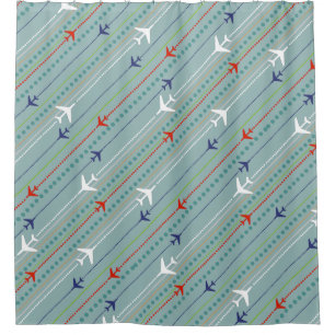 Retro Aeroplane Pattern Shower Curtain