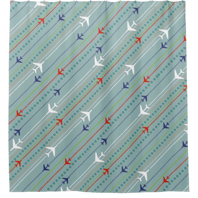 Retro Aeroplane Pattern Shower Curtain (Front)