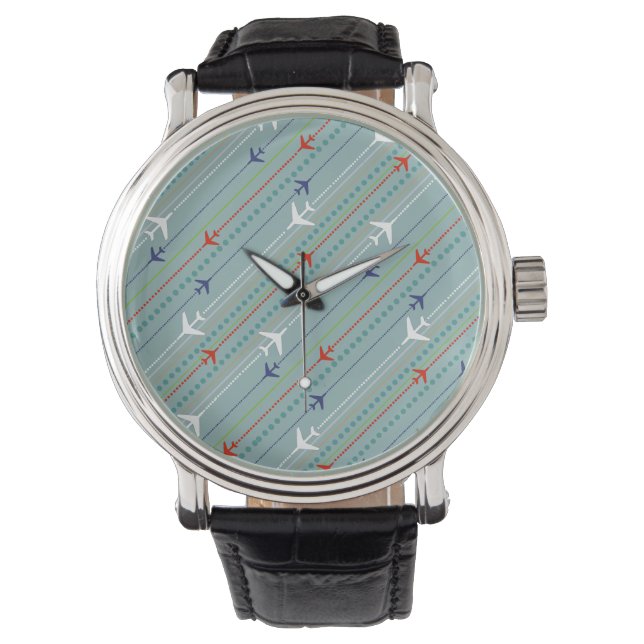 Retro Aeroplane Pattern Watch (Front)