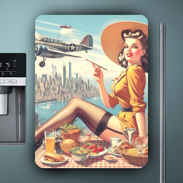 Retro Aeroplane Pin-up Illustration Magnet (Creator Uploaded)