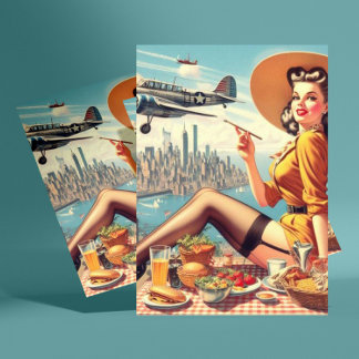 Retro Aeroplane Pin-up Illustration Postcard