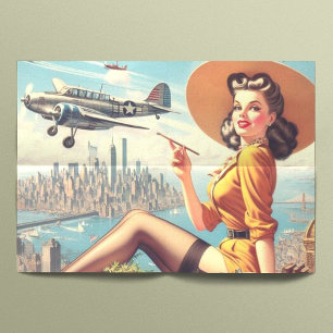 Retro Aeroplane Pin-up Illustration Tissue Paper