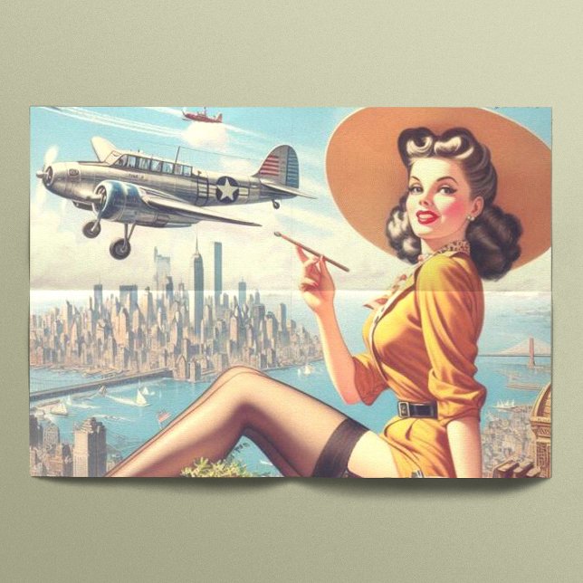 Retro Aeroplane Pin-up Illustration Tissue Paper (Creator Uploaded)