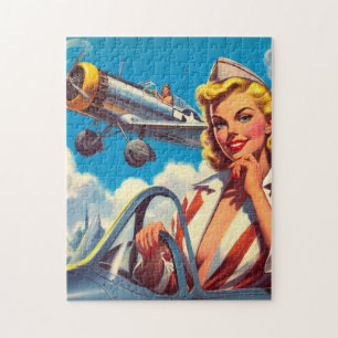Retro Aeroplane Pin-up Jigsaw Puzzle