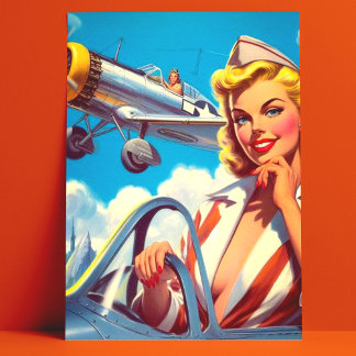 Retro Aeroplane Pin-up Postcard