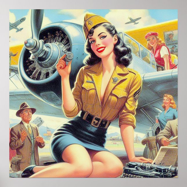 Retro Aeroplane Pin-up Poster (Front)
