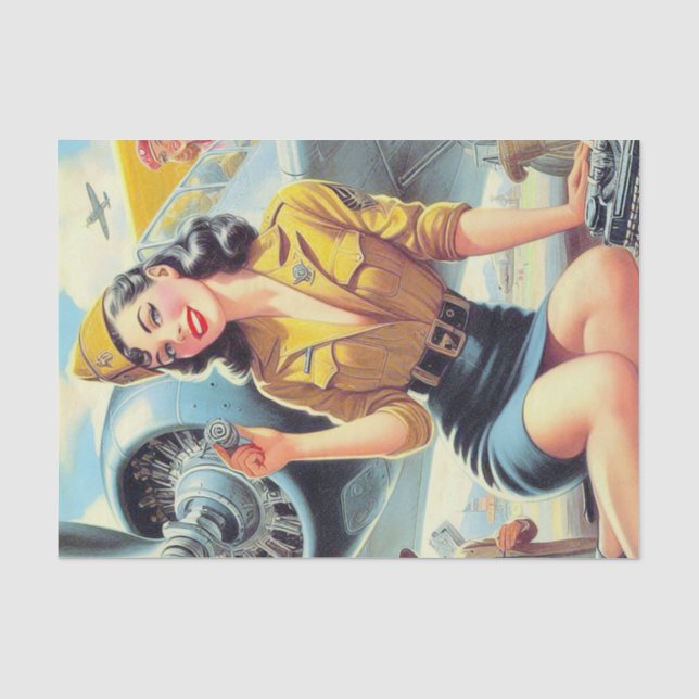 Retro Aeroplane Pin-up Tissue Paper (Front)