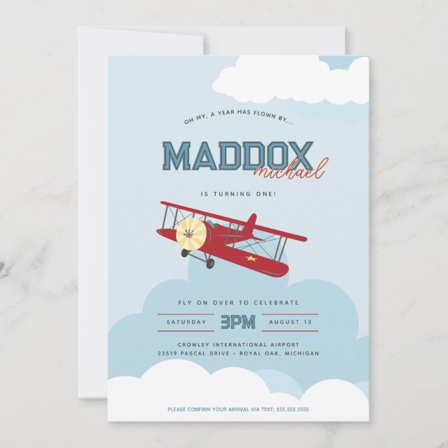 Retro Aeroplane Time Flies First Birthday Aviator  Invitation (Front)