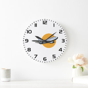 Retro Aeroplane Vintage Jet Travel Art Design  Large Clock