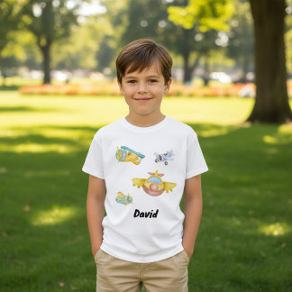 Retro Aeroplane Watercolor Customised Name T-Shirt