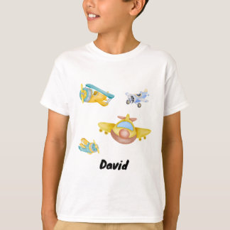 Retro Aeroplane Watercolor Customised Name T-Shirt