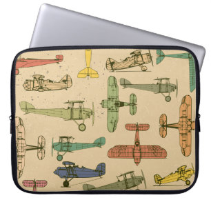 Retro Aeroplanes: Cracked Vintage Pattern. Laptop Sleeve