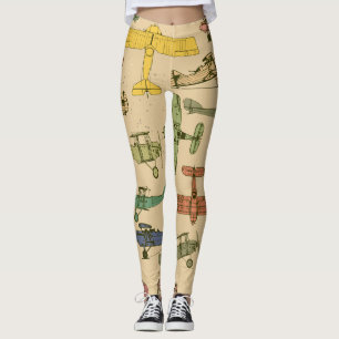 Retro Aeroplanes: Cracked Vintage Pattern. Leggings