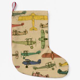 Retro Aeroplanes: Cracked Vintage Pattern. Small Christmas Stocking