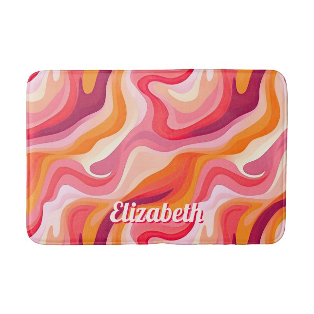 Retro Aesthetic Abstract Pattern with Name Bath Mat (Front)