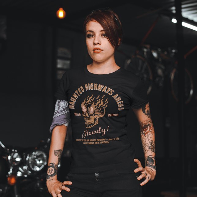 Retro Aesthetic Burning Skull Typography Wild West T-Shirt (Creator Uploaded)