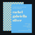 Retro Aesthetic Chequerboard Blue Bat Bar Mitzvah Invitation<br><div class="desc">Retro Aesthetic Chequerboard Pattern Blue and White Bat or Bar Mitzvah Invitation</div>