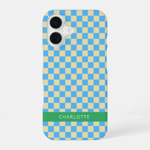 Retro Aesthetic Chequerboard Blue Personalised iPhone 16 Case
