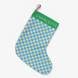 Retro Aesthetic Chequerboard Blue Personalised  Small Christmas Stocking
