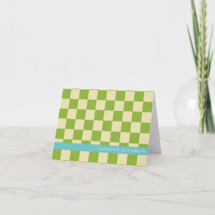 Retro Aesthetic Chequerboard Green Personalised Note Card